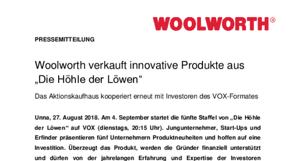 Woolworth verkauft innovative Produkte aus die Höhle der Löwen