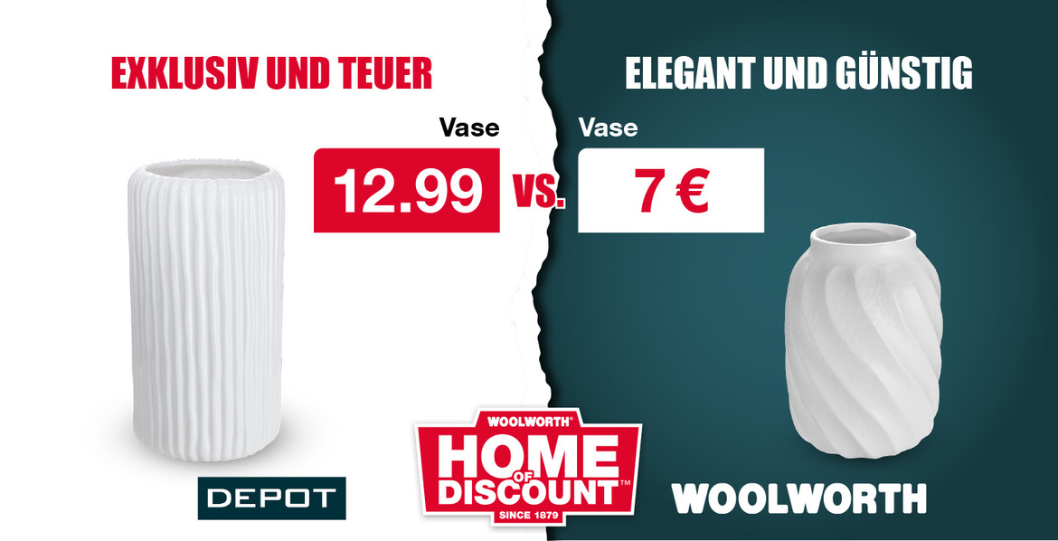 Vase – Exklusiv und teuer für 12.99 € bei Depot vs. Elegant und günstig für 7 € bei Woolworth