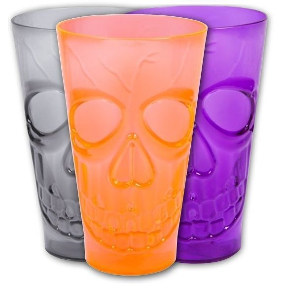 Grauer, orangener und lilaner Totenkopfbecher