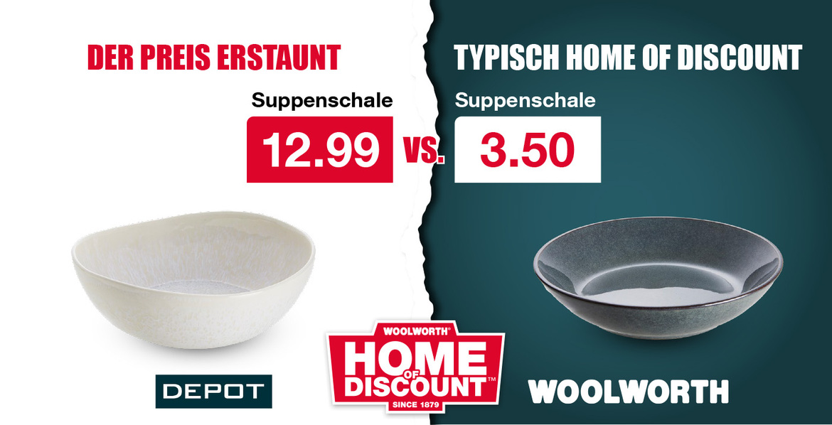 Suppenschale – Exklusiv und teuer für 12.99 € bei Depot vs. Elegant und günstig für 3.50 € bei Woolworth