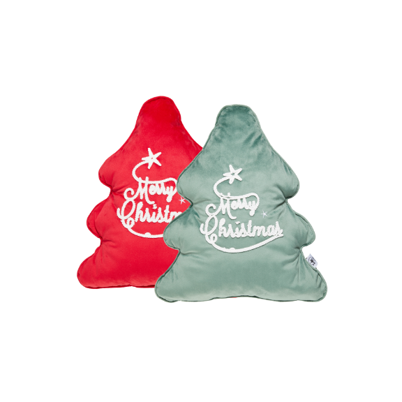 Rotes und graues Dekokissen in For von Tannenbäumen