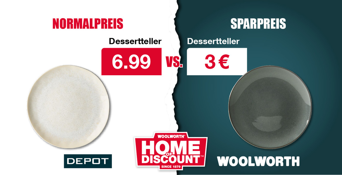 Dessertteller – Normalpreis für 6.99 € bei Depot vs. Sparpreis für 3 € bei Woolworth