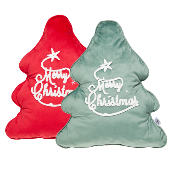 Rotes und graues Tannenbaum Dekokissen 