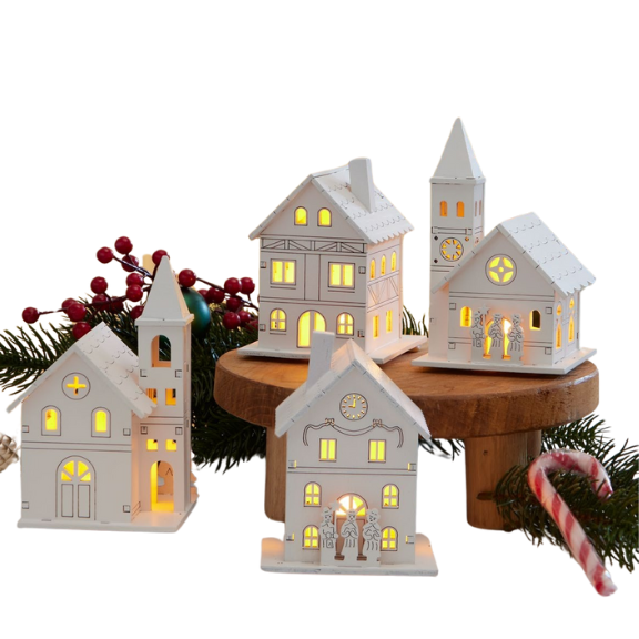 4 Stück LED Häuser Dekoration 