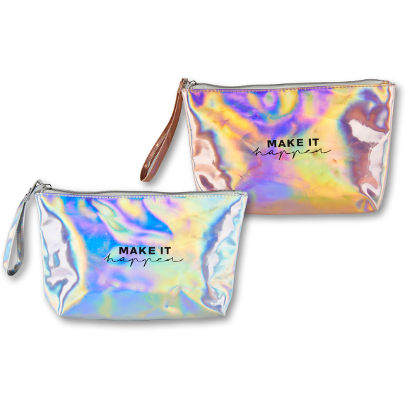 Weiße und Rosa schimmernde Kulturtasche 